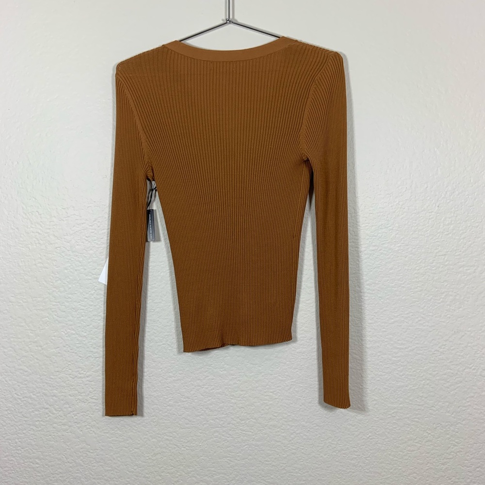 LEITH V-neck Ribbed Henley L/S Tan Size Small - Picture 8 of 8